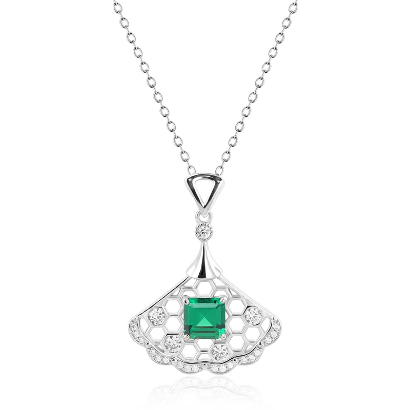 Lab Emerald Dress Pendent Necklace Sterling Steel 925