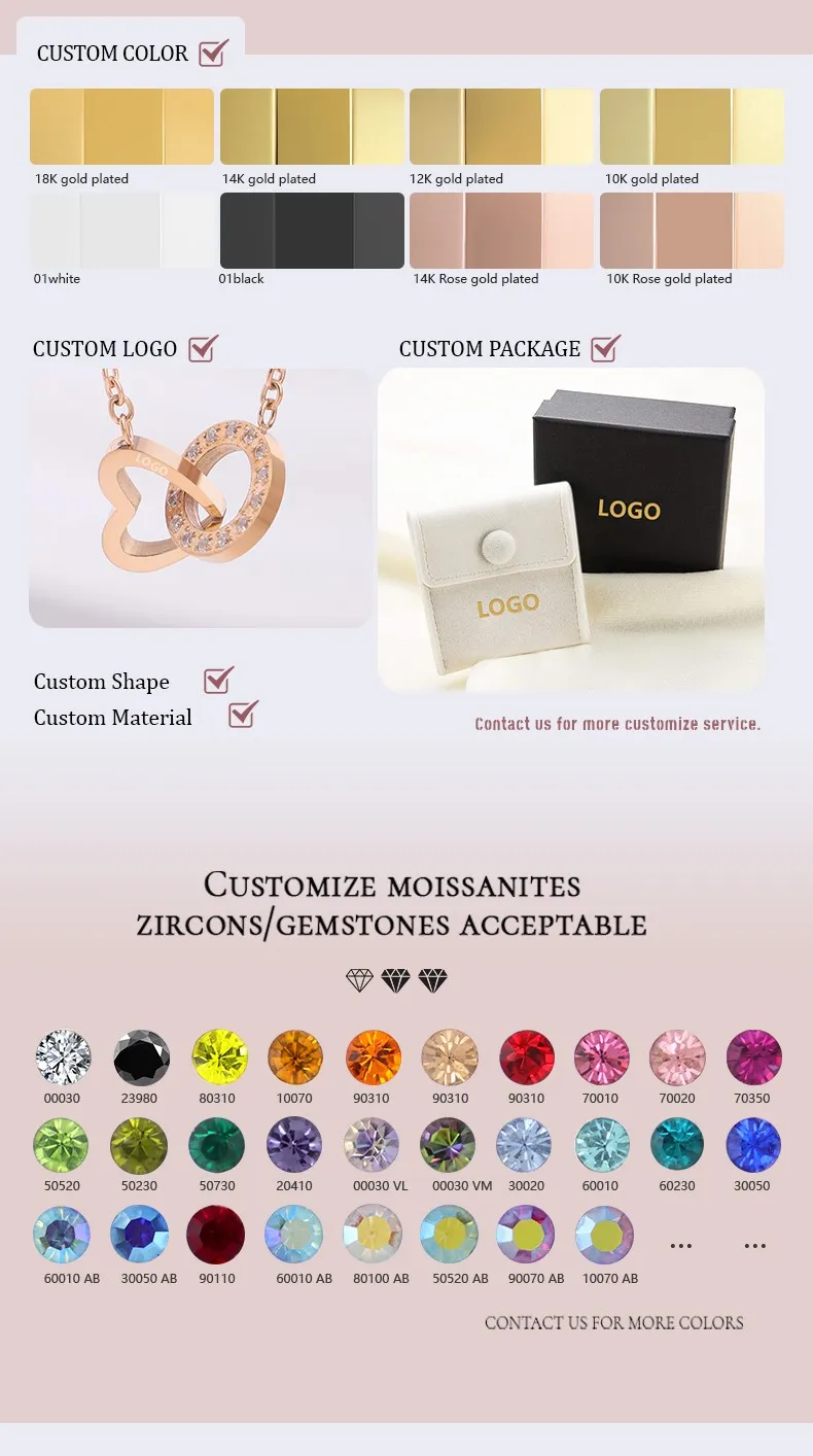 Rose Gold PVD Double Ring Zircon Interlocking Pendant Necklace custom choice Rose Gold PVD Double Ring Zircon Interlocking Pendant Necklace custom choice