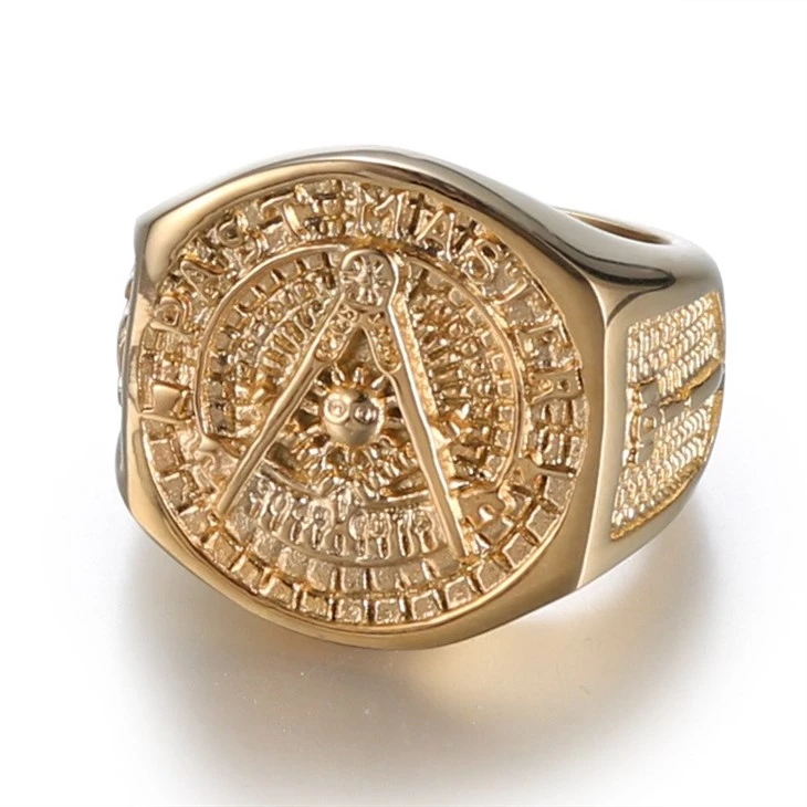 Gold Compass Emblem Square Signet Ring suppliers