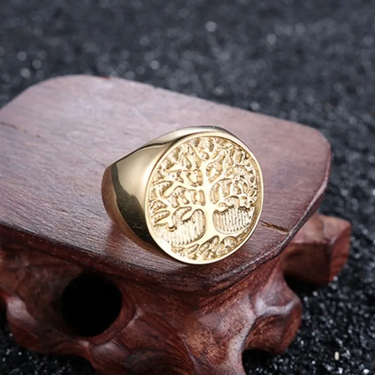 Tree Of Life Engraved Oval Signet Ring high quality